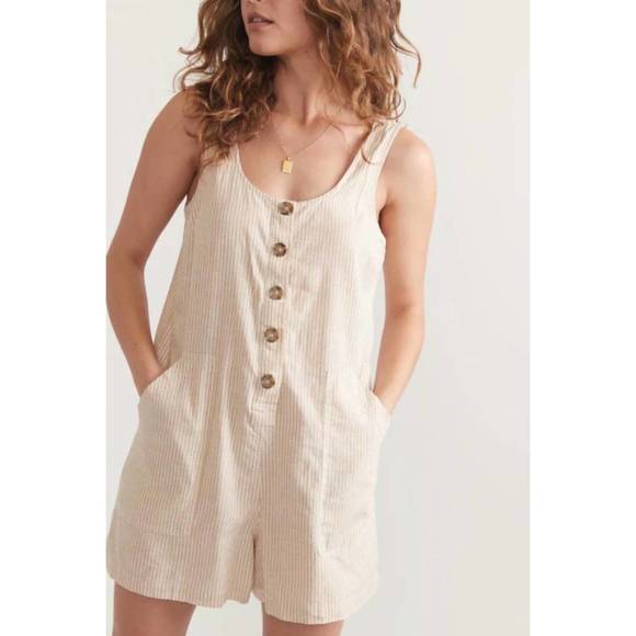 NEW MARINE LAYER sydney sleeveless romper in natural stripe - Picture 3 of 5